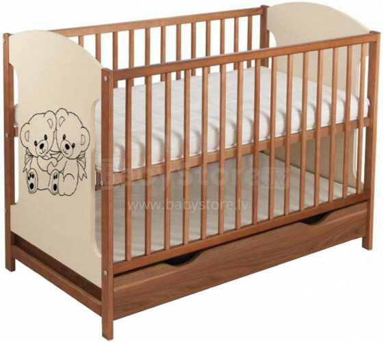 Bobababy Miki Bears Art.22911 Walnut 103  деткая кроватка для малышей  с ящиком 120х60см