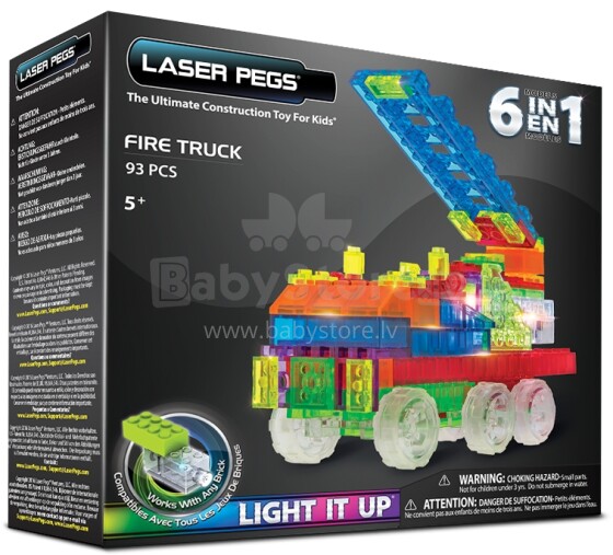 Laserpegs  6 in 1 Fire Truck Art.ZD180B Konstruktors spīd tumsā,72 det.
