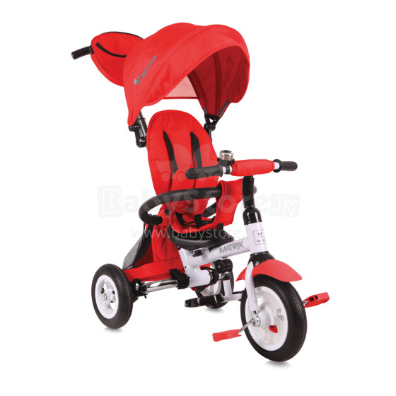„Lorelli & Bertoni Matrix Red“ prekės ženklas 1005032 Interaktyvus vaikų triratukas su šviesos ir garso efektais, pripučiamais ratais, rankena ir stogu