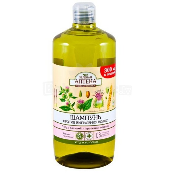 Zelonaja Apteka Art.21900530 šampūnas nuo plaukų slinkimo (varnalėšos ir kviečių baltymai), 1000 ml