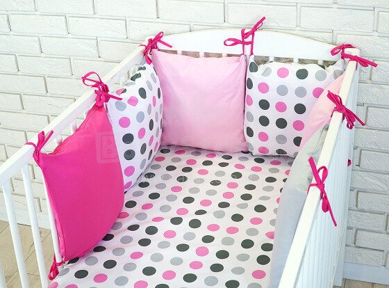 La bebe™ Cotton Borders Set 8 Art.91817 Dots pink Gultas veļas komplekts no 8 daļām