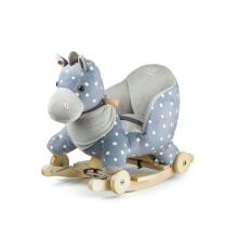 KinderKraft 2-in-1 Musical Rocker – Grey Plush Rocking Horse with Back Support and Optional Wheels, 12 Months+
