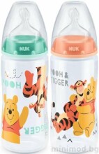 Nuk First Choice Disney Winnie Green Art.SD43 Plastmasas pudele ar platu kakliņu un 1.izmēra silikona knupīti piena maisījumam (0-6 mēn.) 300 ml