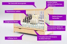 Baby Crib Club AD  Art.117570  Laste puidust voodi sahtliga 120x60cm