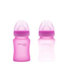 Everyday Baby  Glass Heat  Sensing   Art.10222 Pink Glass feeding bottle with temperature indicator 240 ml.