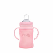 Kasdienis kūdikio stiklo „Sippy“ puodelis „Art.10308“ rožinis rožinis „Anti-colic“ stiklinis maitinimo butelis su rankenomis, 150ml