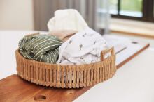 La bebe™ Muslin Mouth Cloth Stripe & Olive Leaf Green GOTS Art.537-848-66094