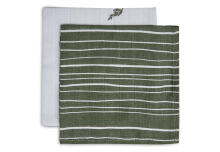 La bebe™ Muslin Mouth Cloth Stripe & Olive Leaf Green GOTS Art.537-848-66094