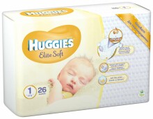 Huggies Elite Soft Newborn Art.041564876 подгузники с экологичным хлопком 3-5 kг 26 шт.