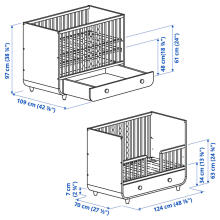 Made in Sweden Myllra Art.804.626.19 cot with drawer, 60x120 cm, liturquoise blue
