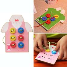 Ikonka Art.KX7859 Educational kit for learning to sew buttons pink