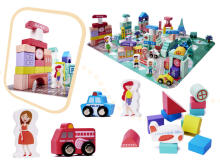 Ikonka Art.KX6197 Educational wooden city puzzle blocks 128el.