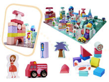 Ikonka Art.KX6197 Educational wooden city puzzle blocks 128el.