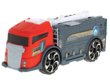 Ikonka Art.KX5994 Transportera kravas automašīna TIR 2in1 autostāvvieta garāža ugunsdzēsēju brigāde + 3 automašīnas sarkans