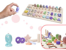 Ikonka Art.KX5961 Wooden counting wheel fish catching numbers shapes