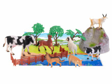 Ikonka Art.KX5839 Ūkio gyvūnų figūrėlės 7 vnt. + kilimėlis ir priedų rinkinys