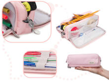 Ikonka Art.KX5673 School pencil case triple sachet vanity case 3in1 pink