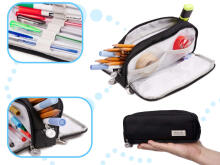 Ikonka Art.KX5673_1 School pencil case triple sachet vanity case 3in1 black