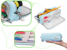 Ikonka Art.KX5673_3 School pencil case triple sachet vanity case 3in1 blue