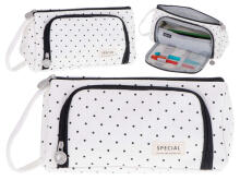Ikonka Art.KX5672_2 School pencil case double sachet vanity case with polka dots