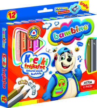 Ikonka Art.KX5484 BAMBINO Wooden-framed triangular pencils 12 colours + sharpener