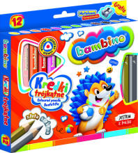 Ikonka Art.KX5484 BAMBINO Wooden-framed triangular pencils 12 colours + sharpener