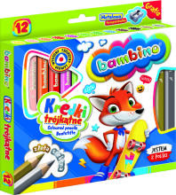 Ikonka Art.KX5484 BAMBINO Wooden-framed triangular pencils 12 colours + sharpener