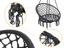 Ikonka Art.KX7630_1 Stork's nest armchair swing with backrest black 80cm + cushions