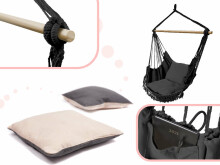 Ikonka Art.KX7938_1 Brazilian hammock chair with cushions black with tassels