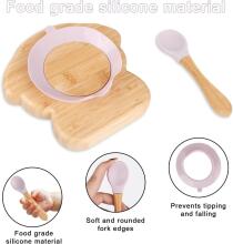 Bamboo Wood Plate Art.148398 Wooden plate with suction cup and compartments