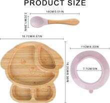 Bamboo Wood Plate Art.148398 Wooden plate with suction cup and compartments