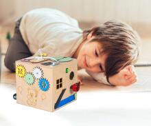 Ikonka Art.KX4631 Wooden sensory manipulation cube 20.5cm