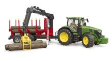 BRUDER Art.03154 tractor John Deere 7R 350 with forestry trailer and 4 logs