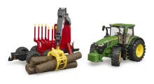 BRUDER Art.03154 tractor John Deere 7R 350 with forestry trailer and 4 logs