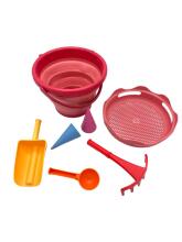 COMPACTOYS Beach bucket with sandbox toys 7 in 1, red