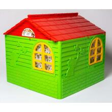 3toysm Art.303 Children's playhouse with curtain rods and curtains red-green