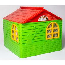 3toysm Art.303 Children's playhouse with curtain rods and curtains red-green