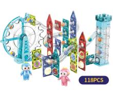 Ikonka Art.KX4772 Magnetic bricks marble ball track with sound music 118 elements