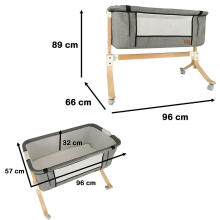 Ikonka Art.KX4623 Infant cot cradle wooden cradle on wheels playpen grey