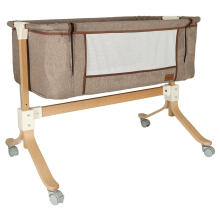 Ikonka Art.KX4623_1 Cot cot, infant cot wooden cradle on wheels playpen brown