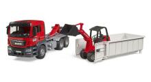BRUDER 1:16 MAN TGS kravas automašīna ar nolaižamo konteineru un kompakto iekrāvēju 2630, 03767