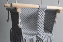 HandicraftBee Art.153320 High-quality adjustable knitted swing for babies in gray (made in Latvia)