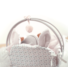 Arias Baby Doll Art.AR60284 Newborn doll with a polka-dot bunny cot, 33 cm
