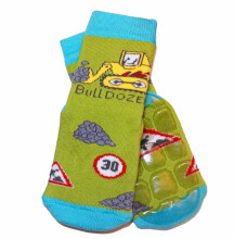 Weri Spezials Children's Non-Slip Socks Bulldozer Green ART.WERI-2792 High quality children's socks made of cotton with non-slip coating
