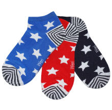 Weri Spezials Children's Sneaker Socks White Stars Royal Blue and Red ART.WERI-2705 Pack of three high quality children's cotton sneaker socks