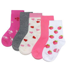 Weri Spezials Bērnu zeķes Strawberry Pink and White ART.WERI-4314 Pieci pāri augstas kvalitātes kokvilnas bērnu zeķes