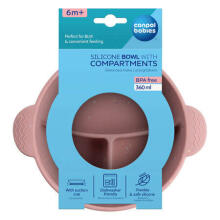 CANPOL BABIES silikona bļoda ar neslīdošu dibenu DOTS, 3 nodalījumiem, 360 ml, 51/403_pink