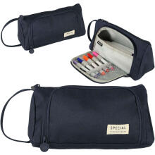 Ikonka Art.KX5672 School pencil case double sachet vanity case navy blue