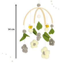 Ikonka Art.KX4590_1 Cot carrousel plush pendants flowers grey