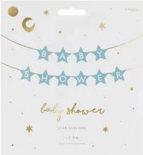 Ikonka Art.KX4578 Banner sign for baby shower stars light blue 290cm x 16.5cm